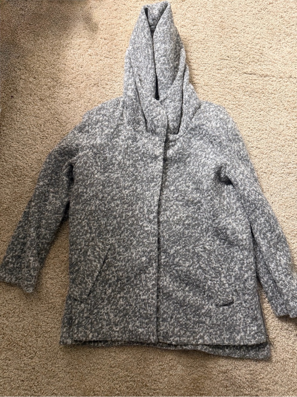 Dennis Basso Cozy Hooded Gray Knit Coat